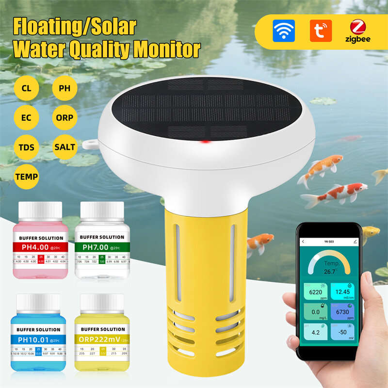 With Gateway - Upgrade Solar Powered Tuya ZigBe WiFi Pool Water Quality Tester 7-in-1 Floating Detec