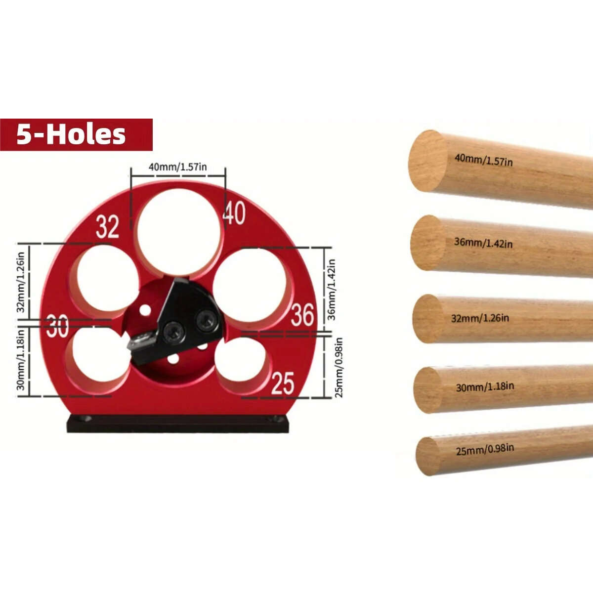 Red - Adjustable Drill Milling Dowel Round Rod Tool with Carbide Blade 25-40mm Holes Electric Drill