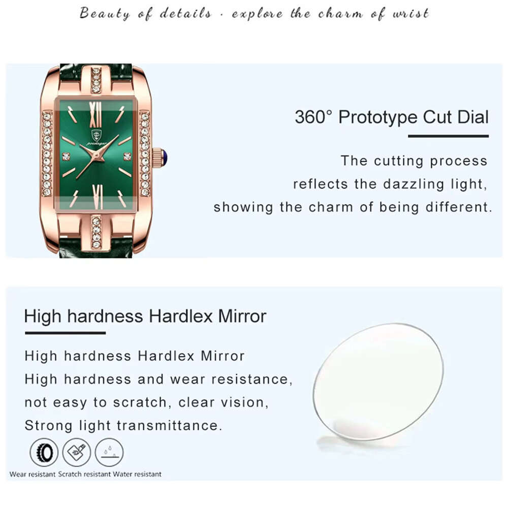 Green - POEDAGAR Fashion Rectangular Quartz Watch Female Luxury Elegant Clock Waterproof Leather Ban