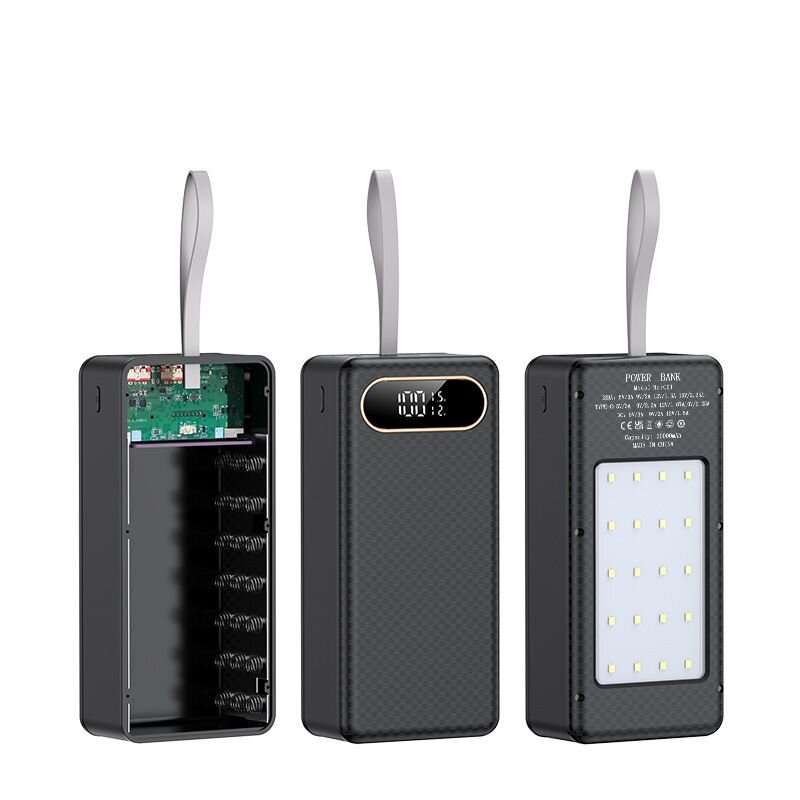 Black - 18650 Mobile Power Supply DIY Kit Super Fast Charging 22.5W DC Output Portable Lightweight L