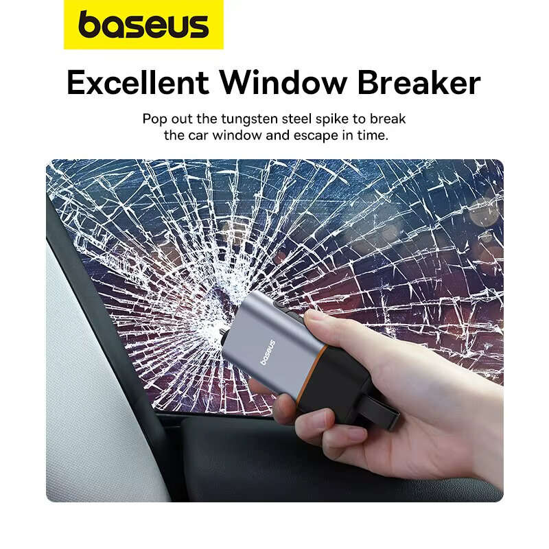 Black - Baseus 3 in 1 Car Safety Hammer U-shaped Emergency Auto Escape Seat Belt Cutter Window Class