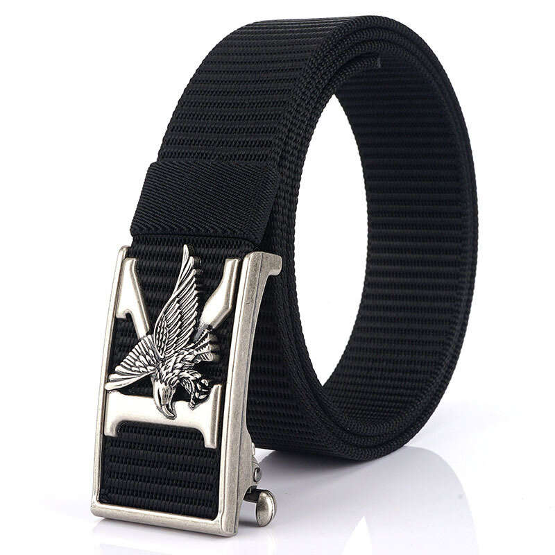 Brown - ENNIU 125cm Men's Tactical Nylon Belt Adjustable Luxury Eagle Metal Automatic Buckle Canvas