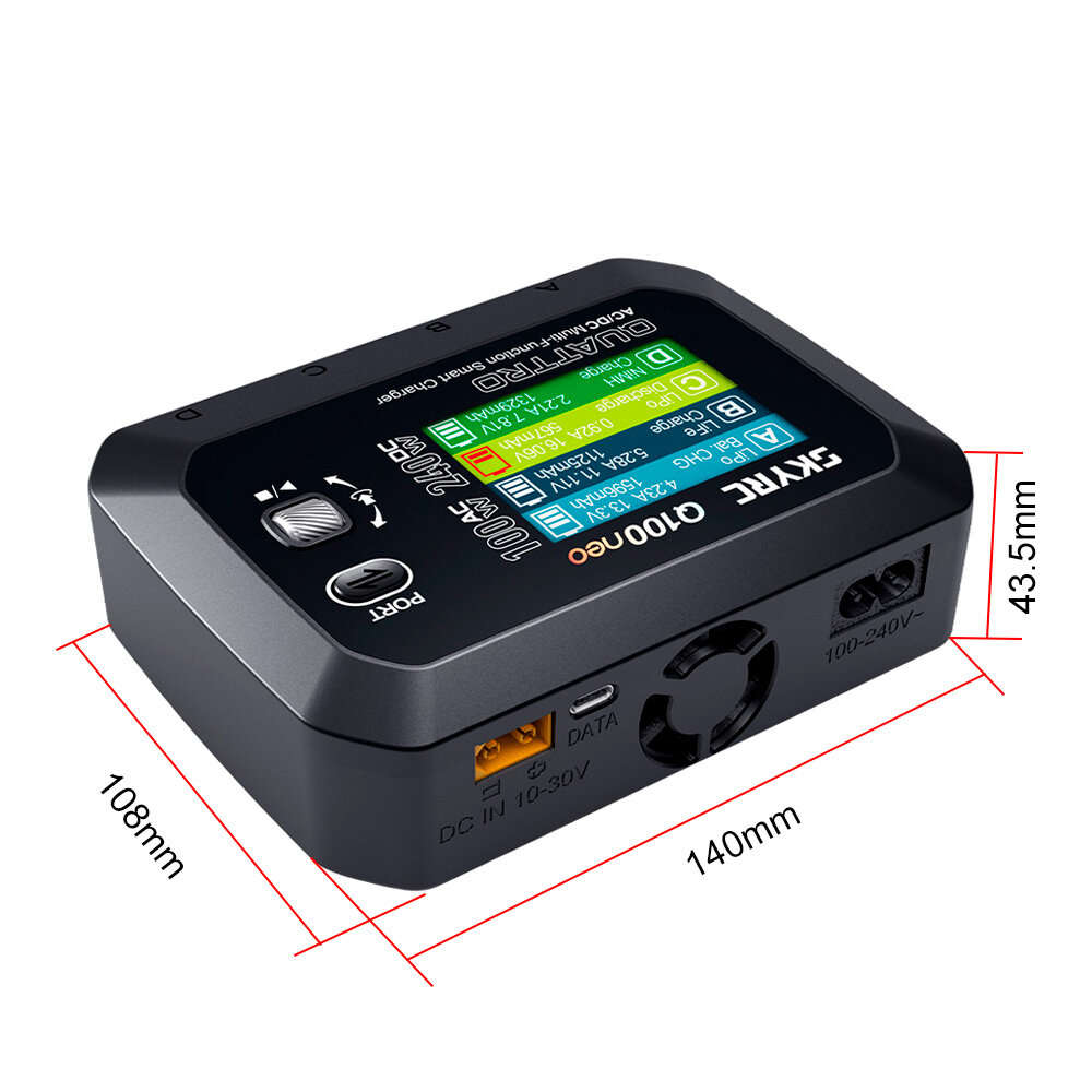 US Plug - SKYRC Q100neo Quad Output AC/DC AC 100W DC 240W 2.8 inch Screen Multi-Function Smart Balan