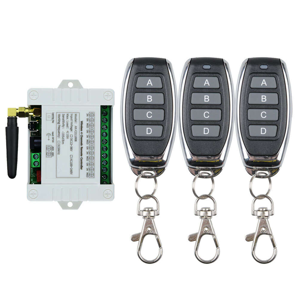 1 Receiver + 4 Remote - 4CH RF Wireless Remote Control Switch Radio Receiver DC 12V 24V 36V 2000M Lo