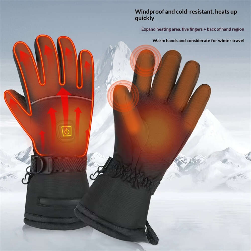 B - Winter Heated Cycling Gloves Waterproof Touchscreen Adjustable Fit Rechargeable Battery Warm Spl