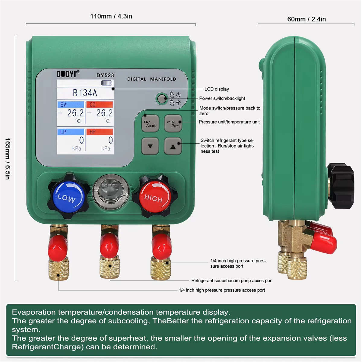 #B - Electronic HVAC Manifold Gauge MT02 Dual Pressure Tester 92 Refrigerants Digital Processing for