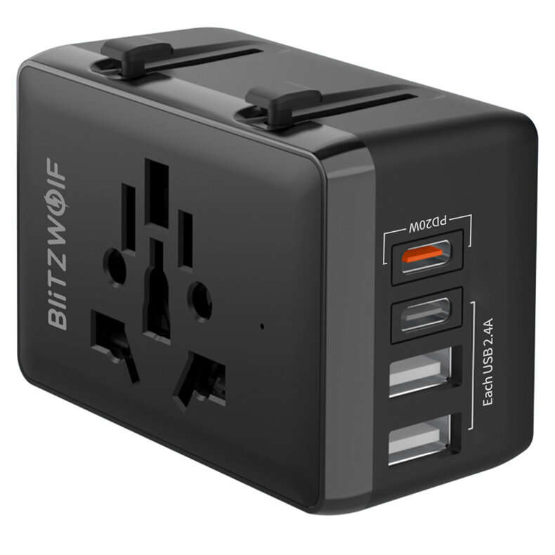 EU Plug - BlitzWolf BW-TA1 Universal Travel Adapter Plug with 4 USB EU UK US AU AC Power Charger Ada