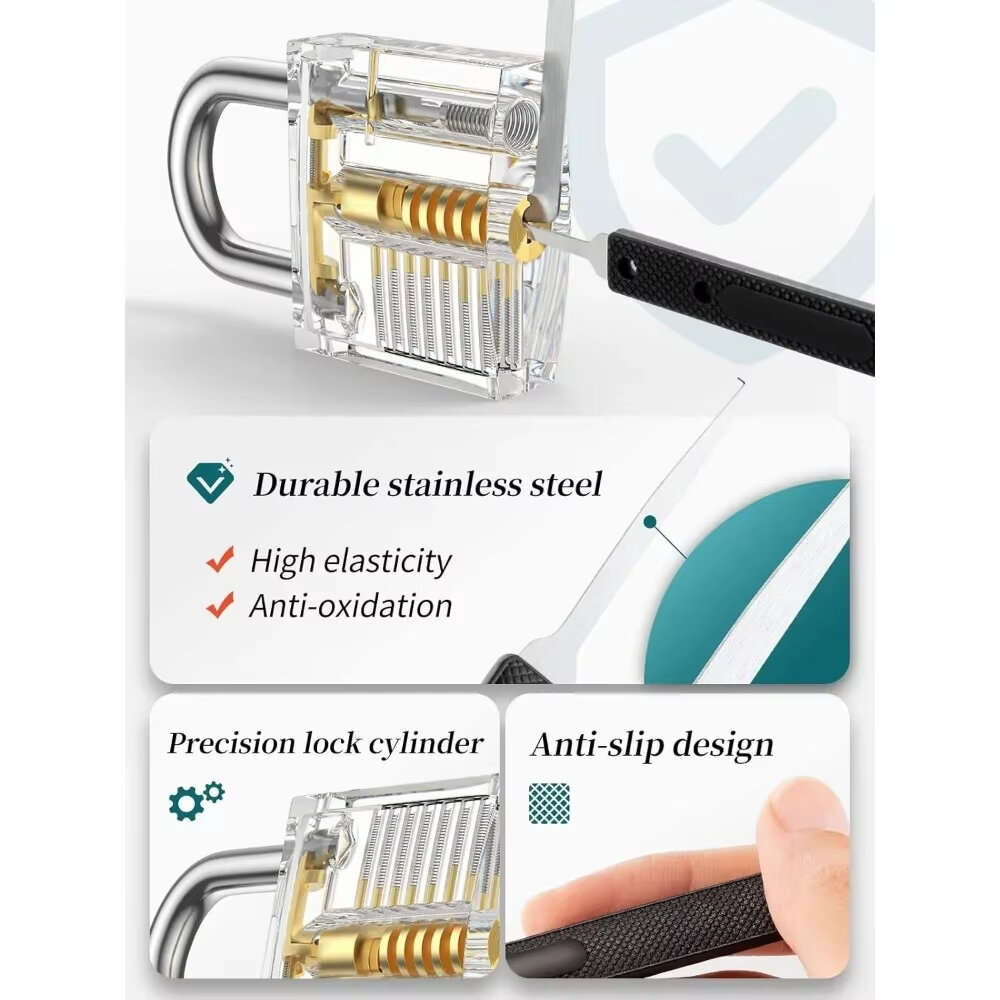 Kit - Premium Lock Pick Set 32 Piece Professional Transparent Training Locks Stainless Steel Anti Sl
