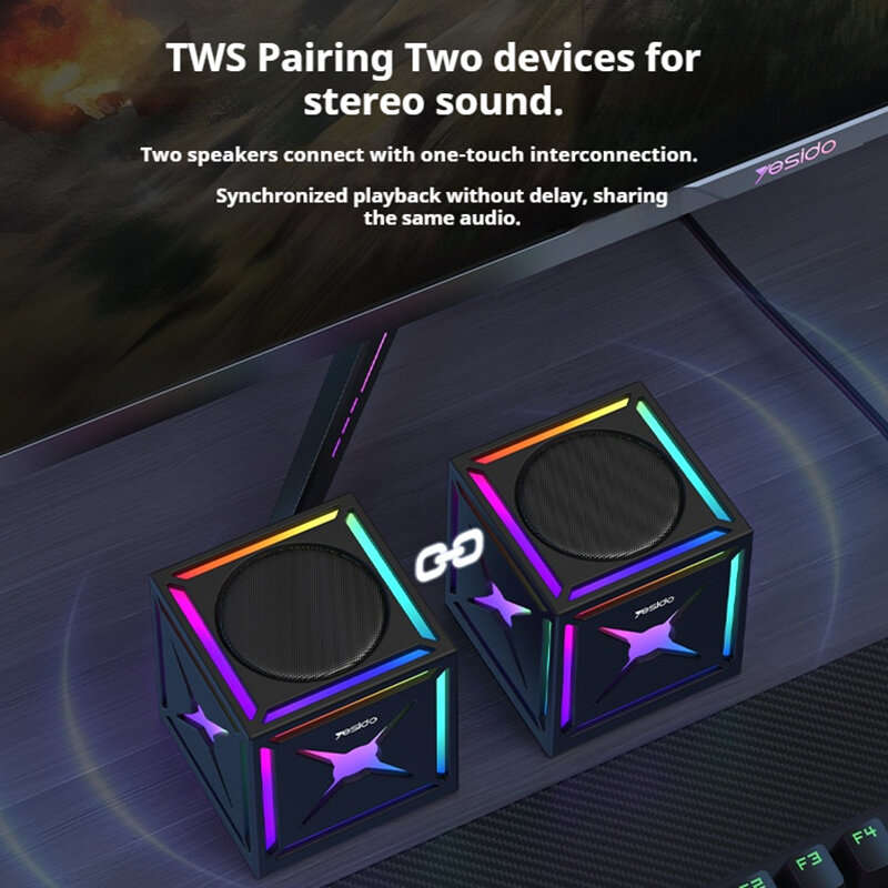 Black - Yesido YSW34 3D Music Box bluetooth Speaker Portable Speaker RGB Colorful Light 52mm Driver