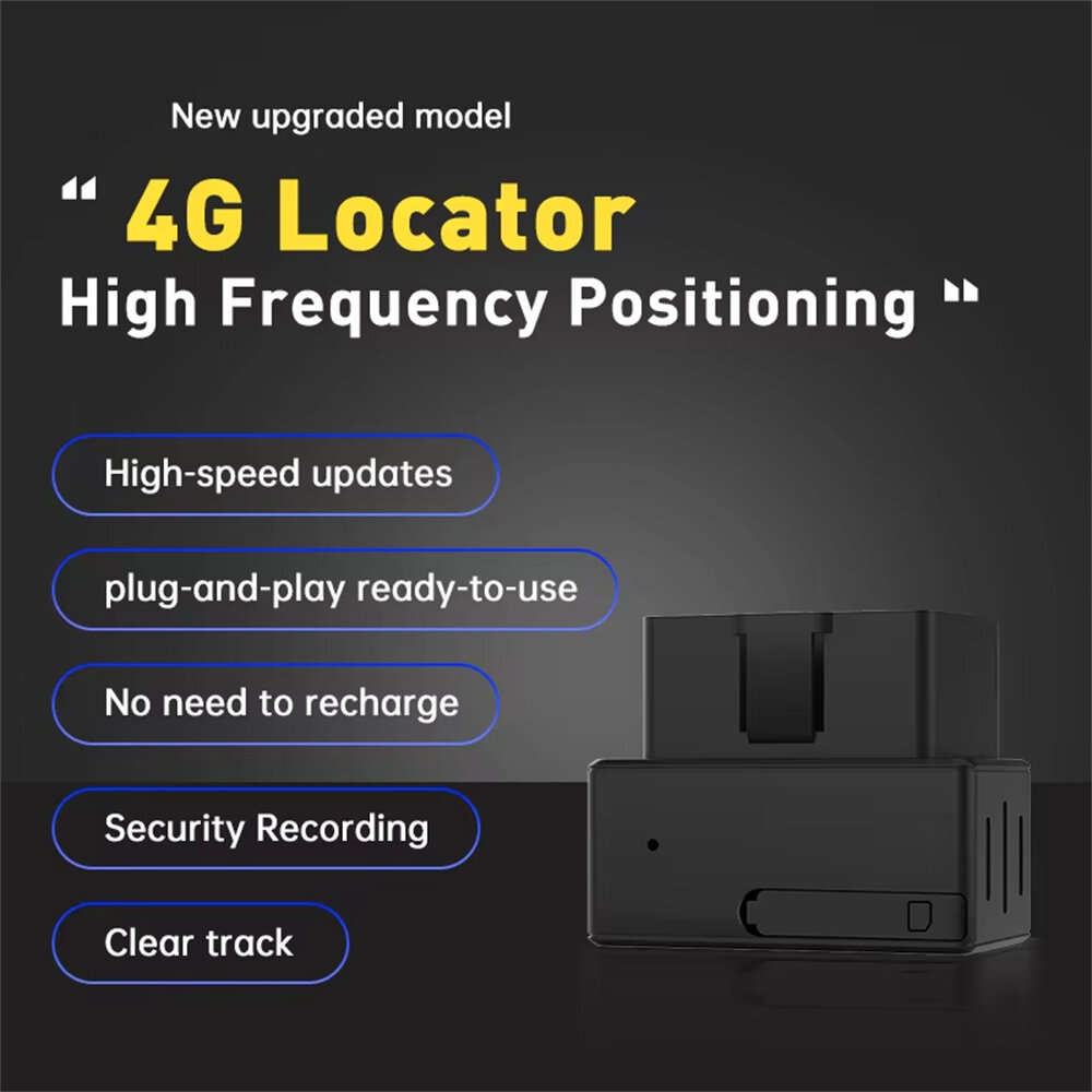 Black - GPS 4G Locator Vehicle Tracker High Accuracy Real-Time Tracking Plug-and-Play OBD Locator Mu