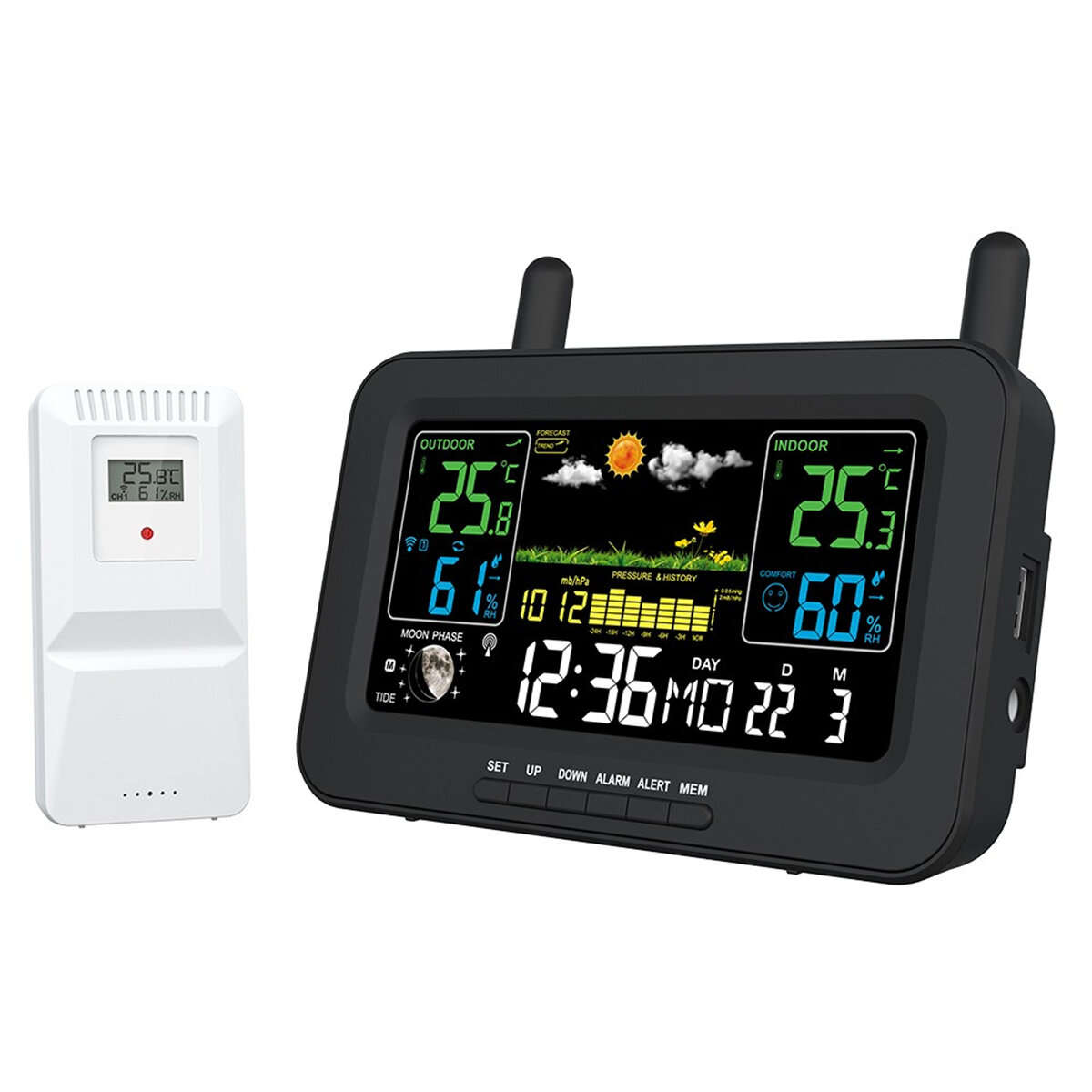 White - Weather Stations Wireless Indoor Outdoor Thermometers LCD Color Display Temperature Humidity