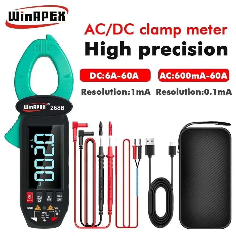 WINAPEX 268B Leakage Current Detect Clamp Meter 0.1mA high resolution True RMS Multimeter AC DC Clam