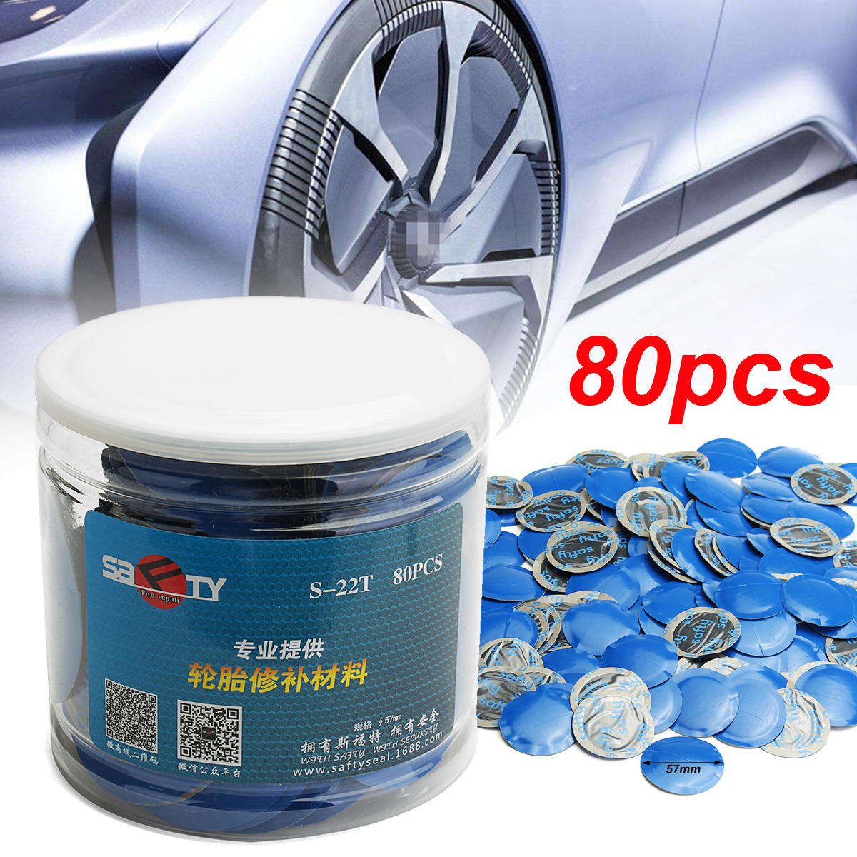 80Pcs Universal 57mm Car Rubber Wired Tyre Patches Tire Repair Tool