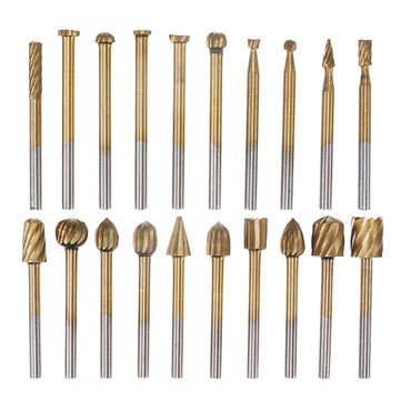 Drillpro 20Pcs Titanium Coated Rotary File Cutters HSS Mini Burr Wood Working Milling Carving Rasp D
