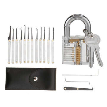 Transparent Visible Pick Practice Padlock Lock with Key Lock Pick Set (TYPE: B)