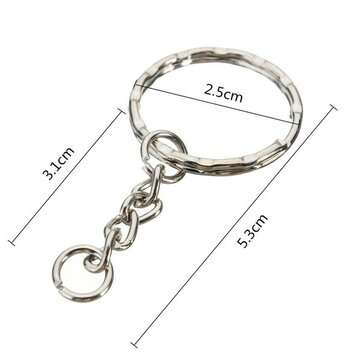 50Pcs 55mm Keyring Blanks Silver Tone Keychain Key Fob Split Rings 4 Link Chain