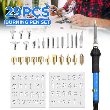 29PCS 110V 220V 60W Wood Burning Pen Set Stencil Soldering Tips Tools Pyrography Kit (PLUG: AUPLUG)