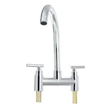 Modern Dual Lever Chrome Kitchen Sink Faucet Hot Cold Mixer Taps Deck Mounted Tap 2 Hole
