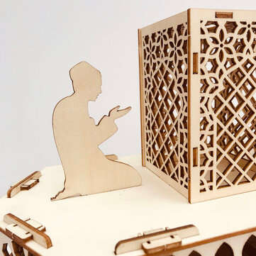 Wooden Mubarak Ramadan Advent Calendar 30 Day House Drawer LED Decor