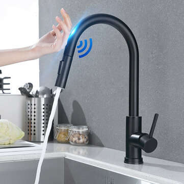Matte Black Stainless Steel Kitchen Sink Faucets Mixer Smart Touch Sensor Pull Out Hot Cold Water Mi