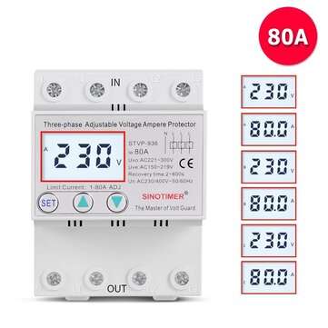 SINOTIMER STVP-936 3 Phase AC 380V 400V 50/63/80A Multifunctional Over Under Volta... (CURRENT: 80A)