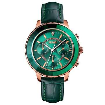 Skmei 1704 Three Eyes Elegant Design Women Wrist Watch Ultra Thin Genuine Leather ... (color: Green)