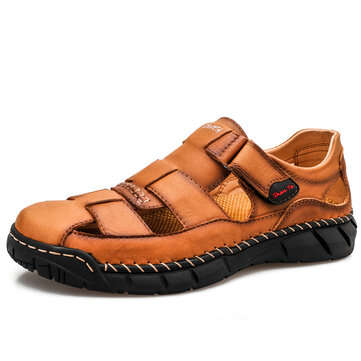 Mens Hand Stricing Comfy Breathable Casual Leather Sandals (SIZE: 9 | COLOR: BROWN)