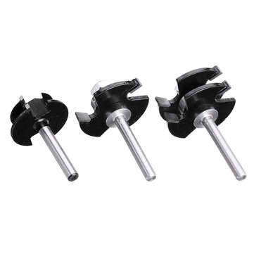Drillpro 3Pcs 3 Teeth T-shape Tongue & Grooves Router Bit & 45 Degree Lock Miter Router Bit 1/4 Inch