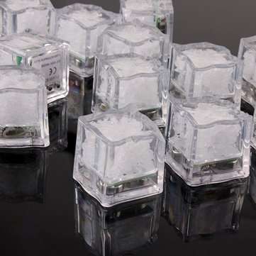 Battery Powered LED Ice Cube Colorful Flashing Light Liquid Sensor Submersible Decor for Bar Wedding