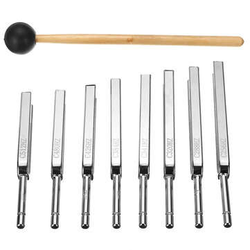 8Pcs 256Hz - 512Hz Steel Tuning Fork Set Physics Medical Diagnostic And Mallet