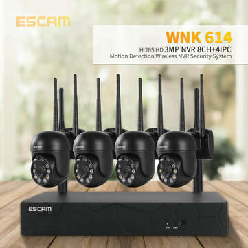 ESCAM WNK614 8CH 3MP Wireless Dome Camera CCTV Security System NVR Kit Two Way Aud... (PLUG: EUPLUG)