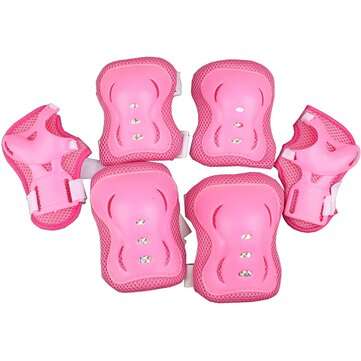 7Pcs Elbow Knee Wrist Protective Guard Elbow Pads Safety Gear Pad Wrist Guard Skate... (COLOR: PINK)