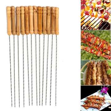 12X Stainless Steel Metal Barbeque Skewer Needle BBQ Kebab Stick Utensil 30cm BBQ Stick Fork