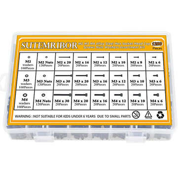 1200Pcs Assorted M2 M3 M4 Stainless Steel Screws & Socket Bolts and Nuts Set