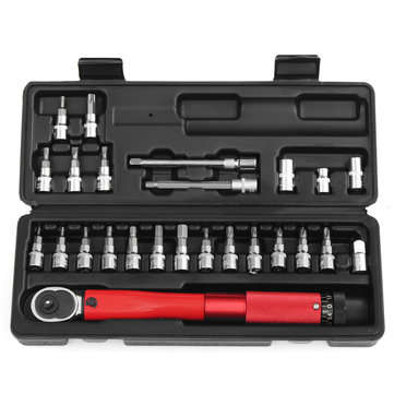 25Pcs Bicycle Bike Torque Wrench 1/4 Inch Torque Wrench Socket Set Kit 2-24Nm