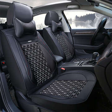 Full-surround Universal Car Front Seat Cover PU Leather Cushion Mat Back Storage (COLOR: BLACK)