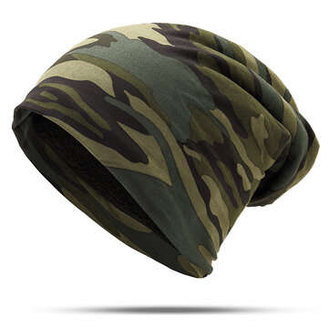 Mens Camouflage Winter Plus Velvet Warm Slouchy Beanie Hat Casual Plus Size E... (COLOR.: ARMYGREEN)