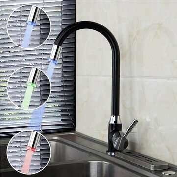 Black Plating Kitchen Sink Hot Cold Faucet Single Handle LED 3 Colors Changing Basin Mixer Tap