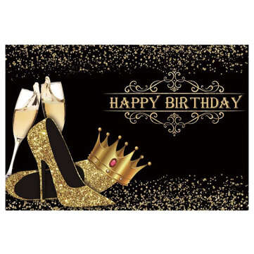 Happy Birthday Backdrop Lady Birthday Prom Party Background Shiny Golden Crown ... (SIZE: 220X150CM)