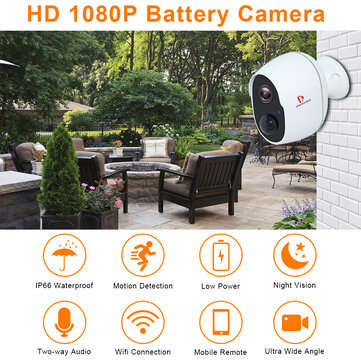 Pripaso 1080P Wireless Battery Powered IP CCTV Camera Outdoor  Indoor Home Waterproof Security Recha