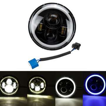 7inch Round LED Headlights Blue Halo Ring Angel Eyes For Jeep Wrangler JK TJ LJ CJ