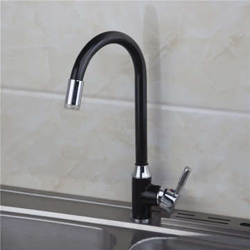 Black Plating Kitchen Sink Hot Cold Faucet Single Handle LED 3 Colors Changing Basin Mixer Tap