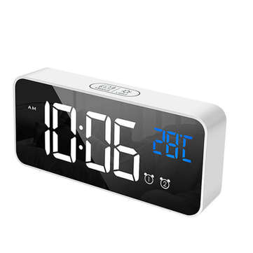 LD8808 Chargable Mirror LED Music Alarm Clock Dual Alarm Mode Temperature Display... (COLOR1: WHITE)