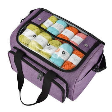Knitting Tote Bag Yarn Storage Bag Purple For Thread Wool Yarn Crochet Hooks Knitting Needles and Ac