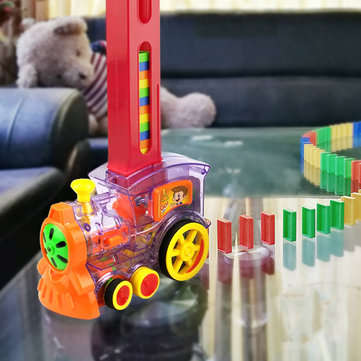 Electric Domino Train Kit Motorized Train Model with Light and Sound 80Pcs Colorful Domino Stacking