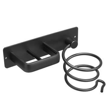Wall Mounted Hair Dryer Holder Shelf Rack Hanger Hair Straightener Storage (COLOR.: BLACK)