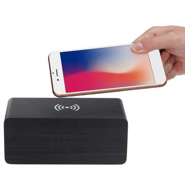 3in1 20W Qi Wireless Charge Clock Voice Control Digital LED Desk Wooden Alarm With Thermometer Xmas