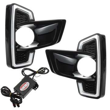 Pair LED DRL Daytime Running Lights White Turn Signal Lamp Yellow For Toyota Hilux Revo Rocco 2018-2