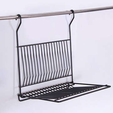 Foldable Kitchen Black Wall Hanging Dish Storage Shelf Organizer Rack Holder NO Drill for Space Savi