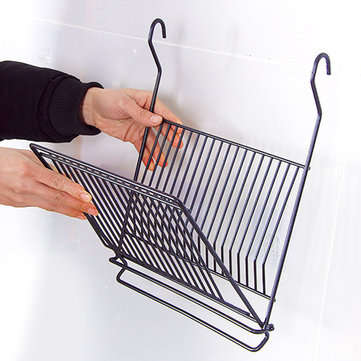 Foldable Kitchen Black Wall Hanging Dish Storage Shelf Organizer Rack Holder NO Drill for Space Savi